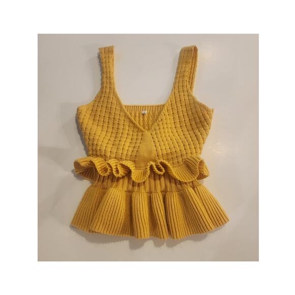 None and/or Unknown Tops - Women's Knit Peplum Tank, Mustard Yellow, Small
